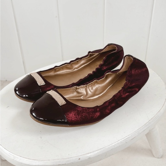 Coach Darsi Metallic Ballet Flats Burgundy Wine Gold Women 7.5 Slip On Classic - Picture 4 of 12